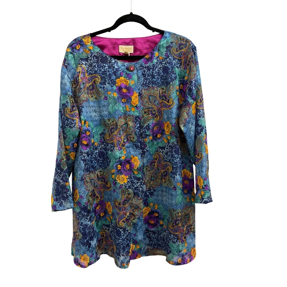 Victorias Secret Gold Label Vintage Sleep Shirt Blue Paisley Floral PS Nightgown